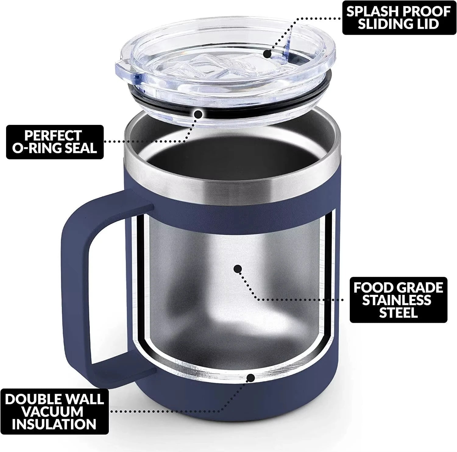 12oz Stainless Steel Insulated Coffee Mug with Handle and Sliding Lid – Purple