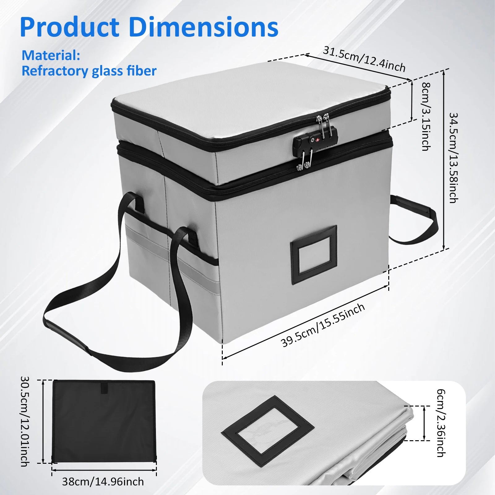Storage Box Portable Waterproof 2 Layer Document Organizer with Combination Lock Large Capacity - Grey