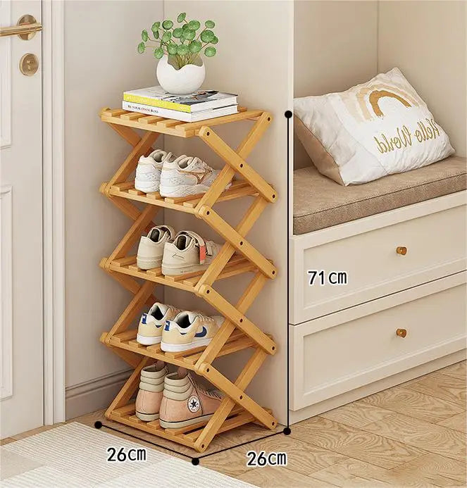 Bamboo Shoe Rack 5 Tier Foldable Installation-Free Storage Shelf for Living Room Bedroom