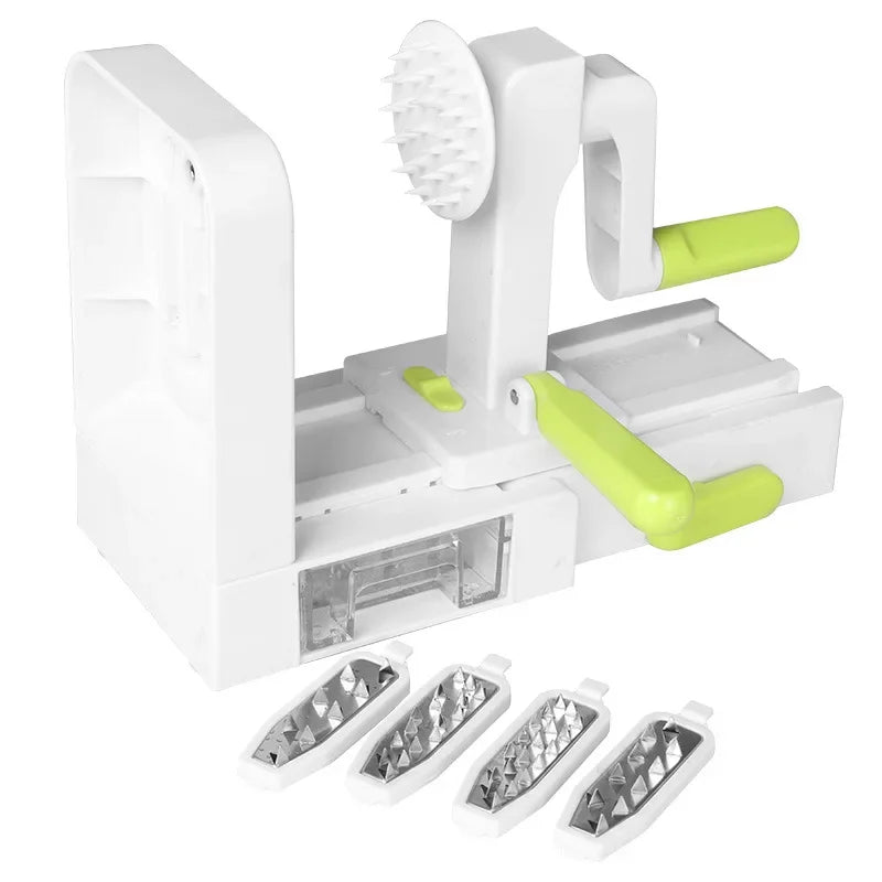 Vegetable Spiraliser 5 Blade Foldable Slicer with Suction Base - Green