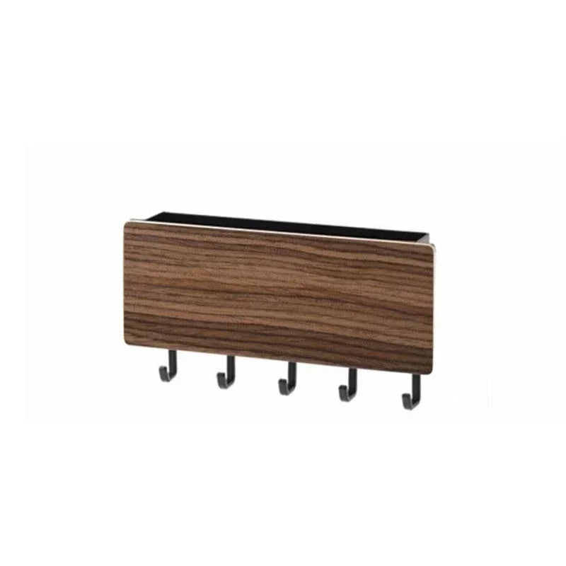 Wall Mounted Bamboo Key Holder Rack with 6 Hidden Hooks Entryway Organiser – Black