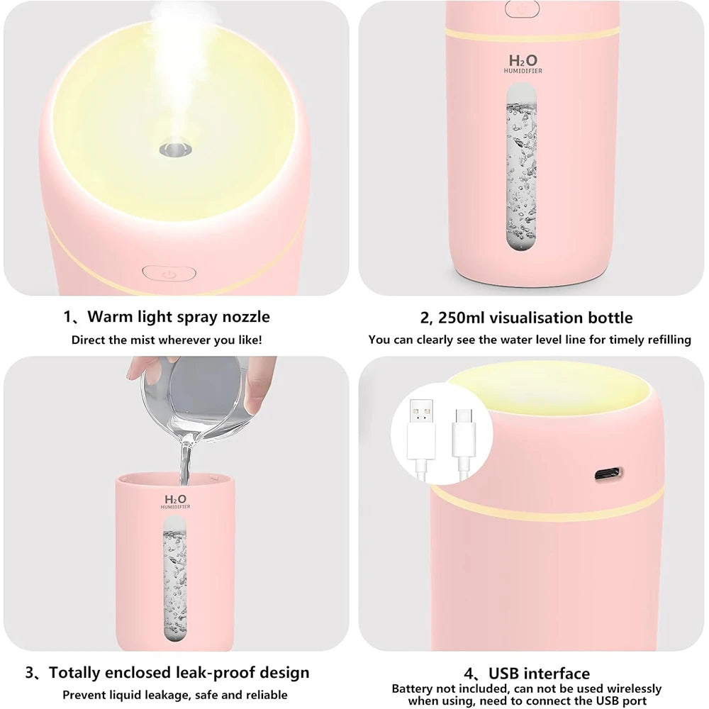 Portable USB Essential Oil Diffuser Mini Humidifier Auto Shut Off Time Function 5W White