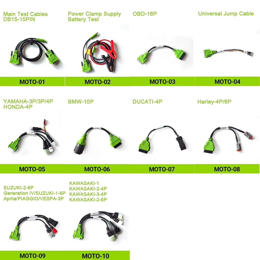 Motorcycle Diagnostic Cable Kit OBD Fault Reader Adapter Set With 10 Connector Leads