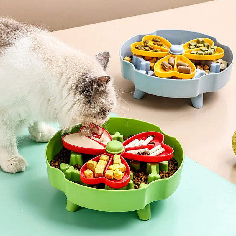 Pet Slow Feeder Bowl Round Puzzle Feeding Dish for Controlled Mealtimes - Green