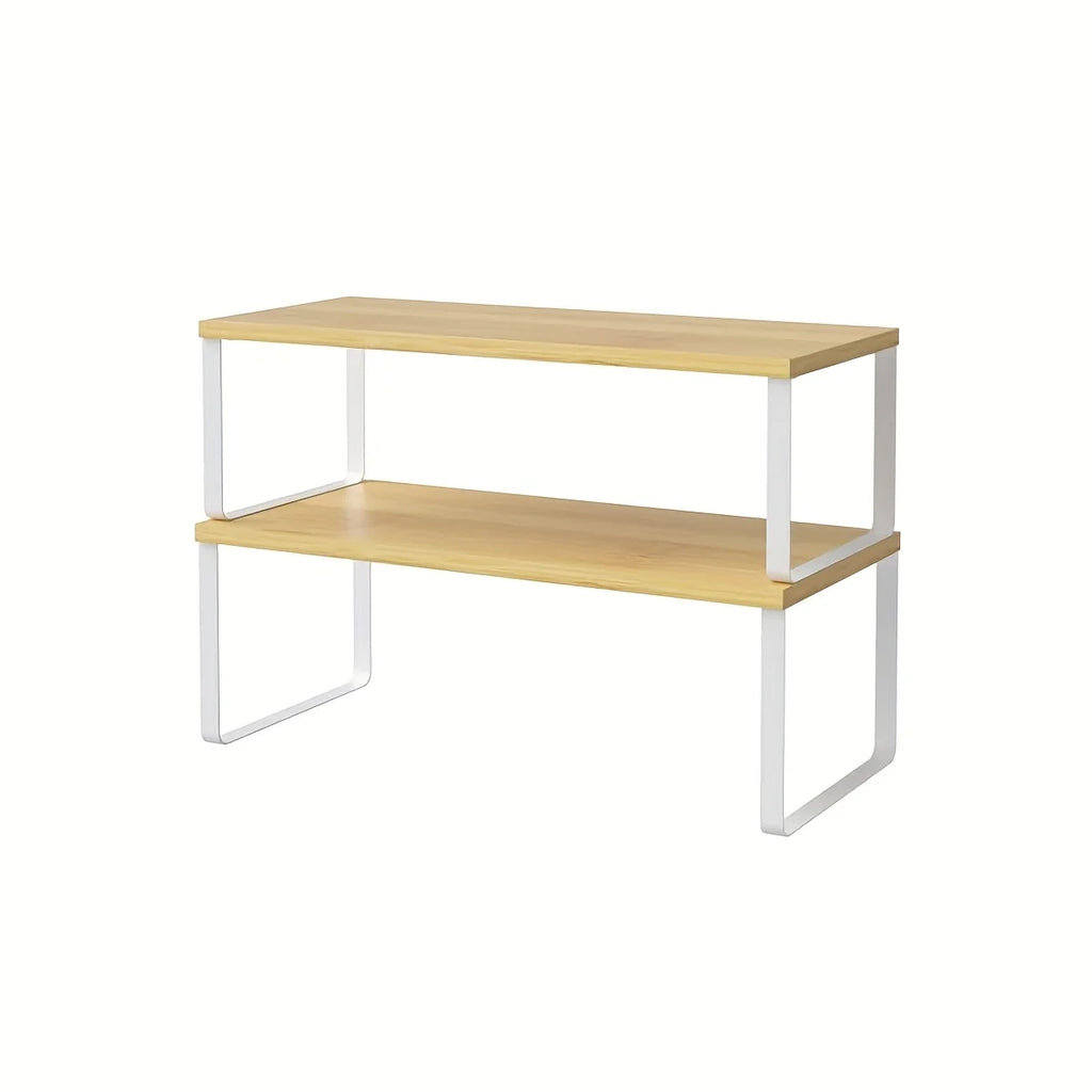 Portable Stackable Kitchen Counter Shelf Organizer Set of 2 Wooden Cabinet Storage Rack - Black