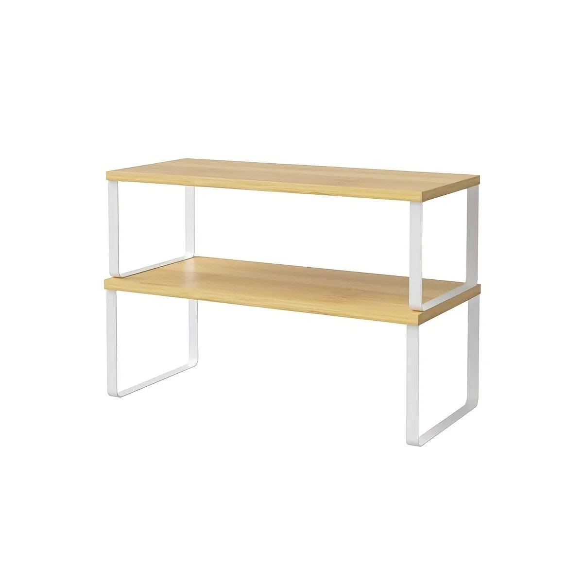 Portable Stackable Kitchen Counter Shelf Organizer Set of 2 Wooden Cabinet Storage Rack - Black