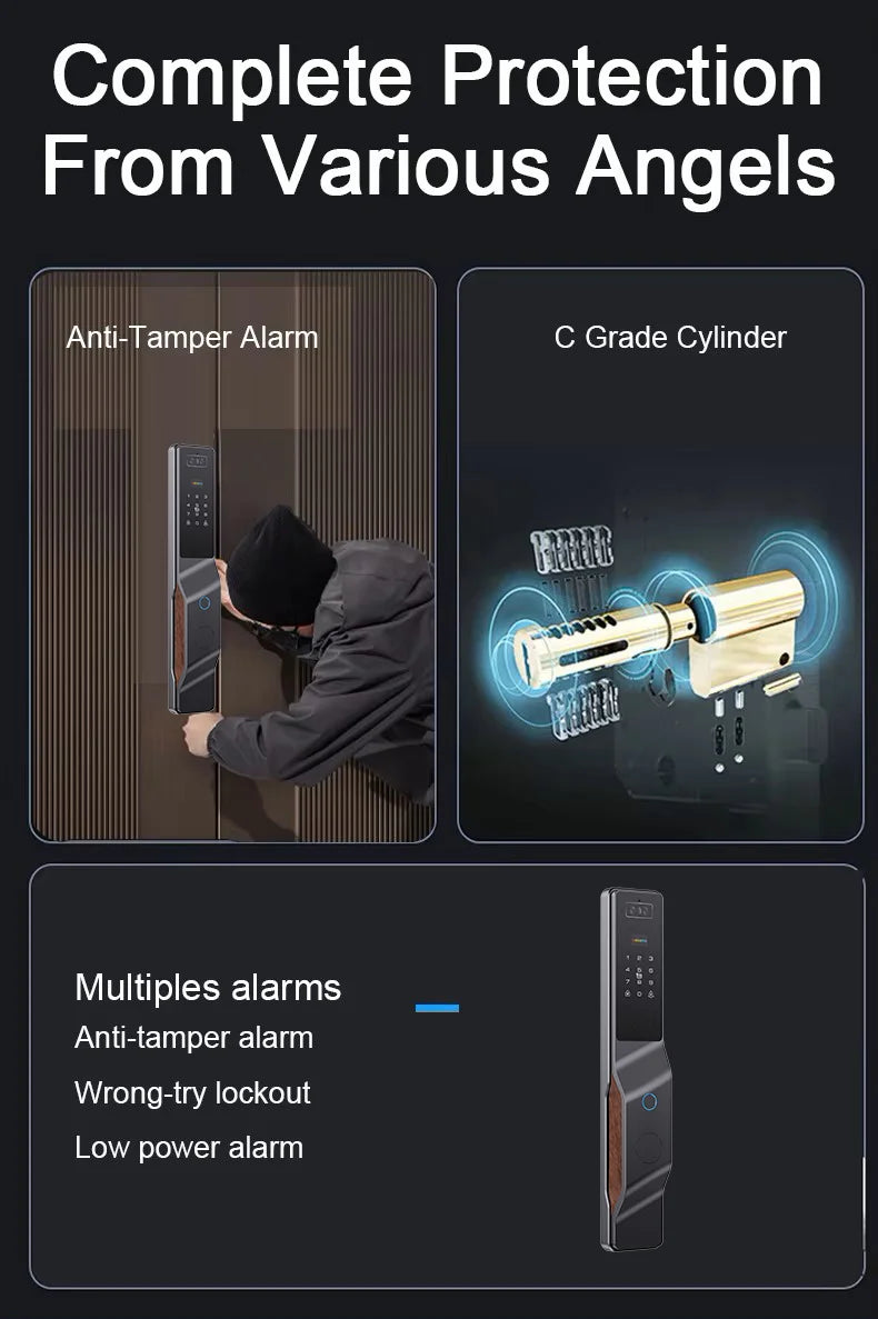 Smart Door Lock 3200mAh WiFi Biometric Access Touch Keypad Aluminium Alloy
