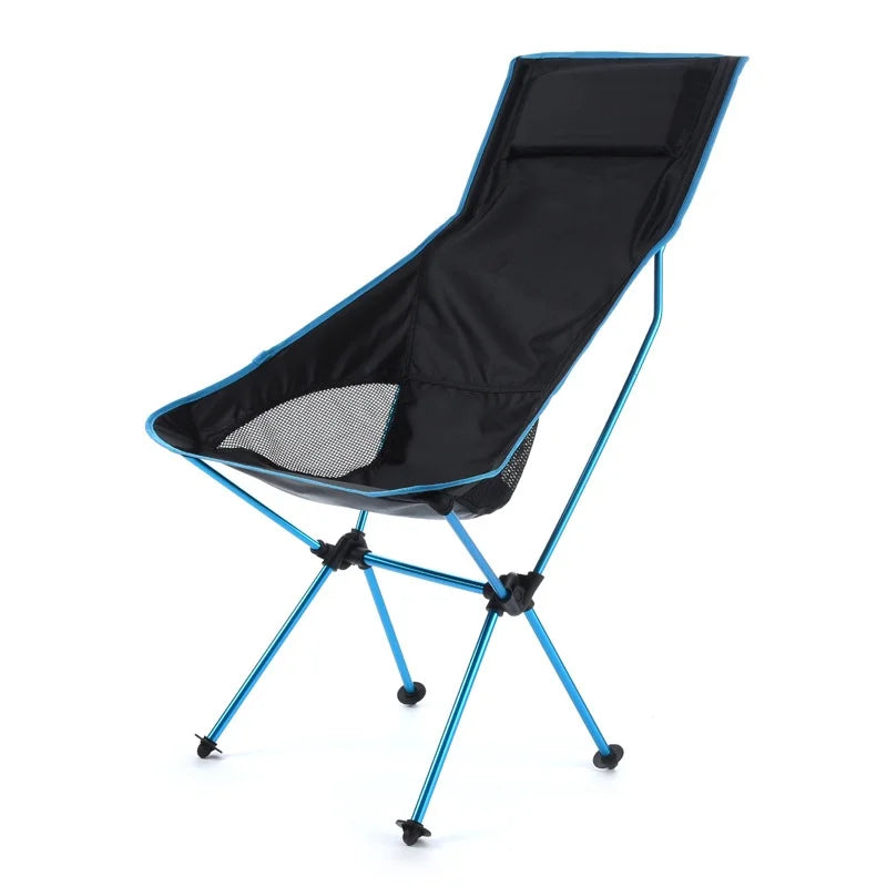 Camping Folding Chair Portable Moon Chair Ultralight Aluminum Outdoor Seat with Armrests - Blue