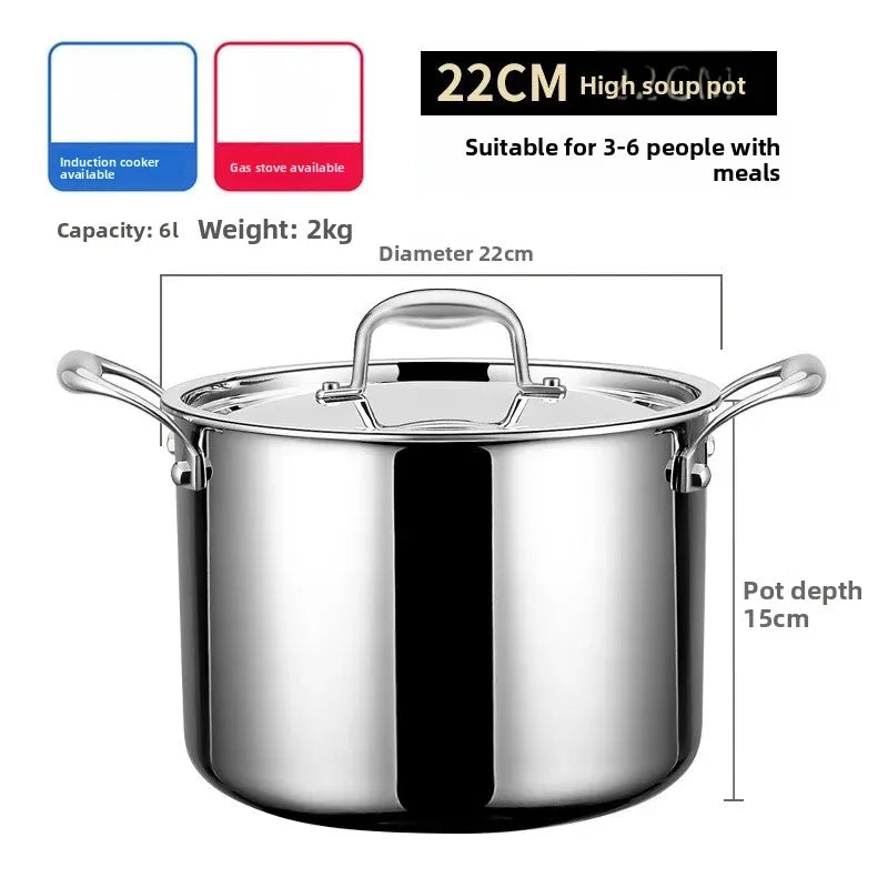 Soup Pot 22cm Stainless Steel Thickened Cooking Pot Induction Compatible