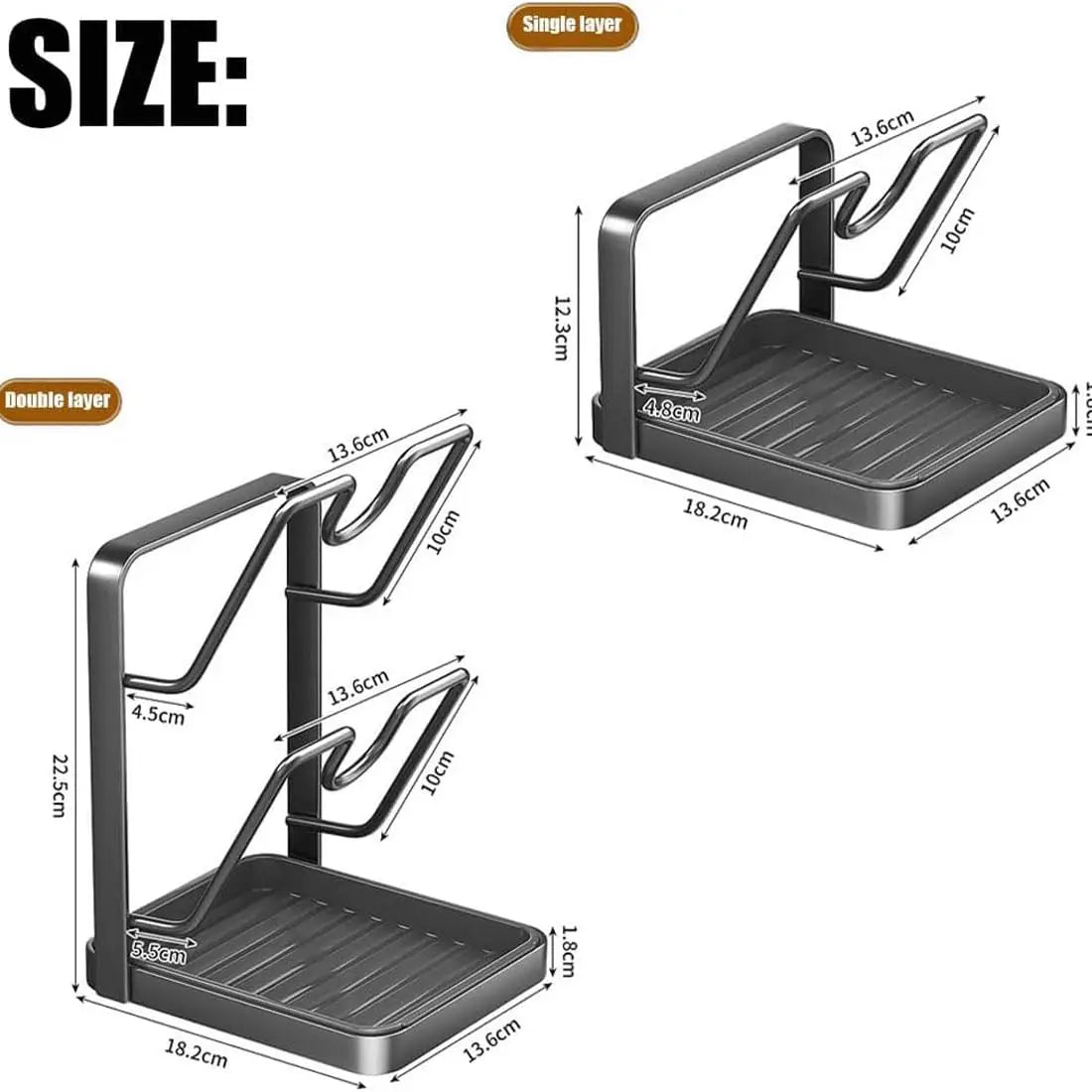 Pot Lid Rack 18.2 cm Stainless Steel 3 Tier Holder with Drainage Tray and Spoon Rest for Kitchen