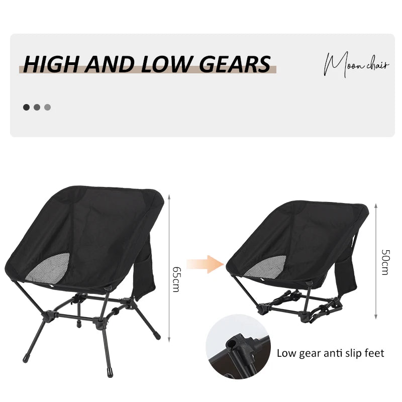 Camping Folding Chair Portable Lightweight Moon Chair Square Frame Iron Stool Black