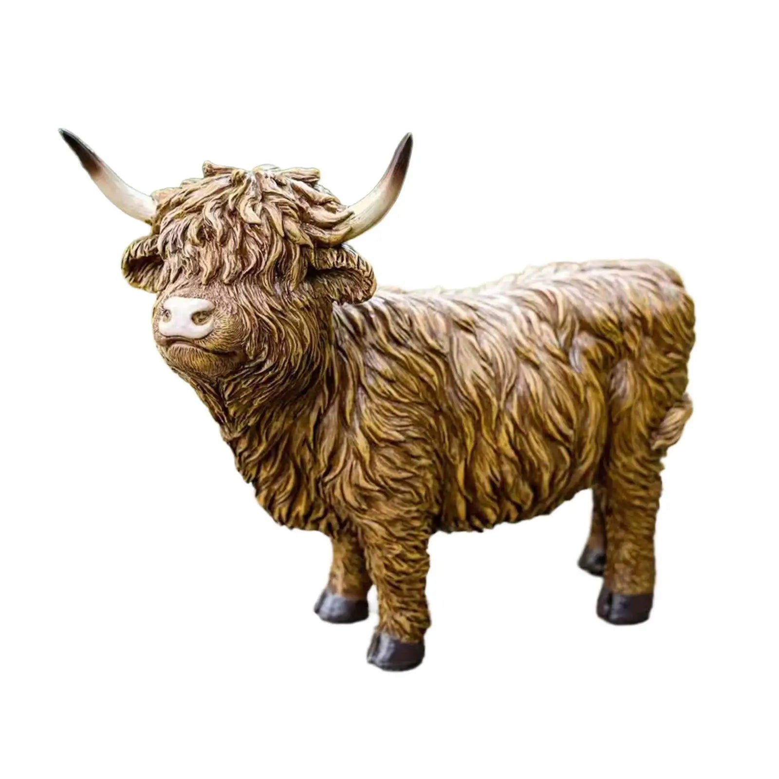 Highland Cow Statue Resin Garden Figurine Decorative Animal Ornament - Brown