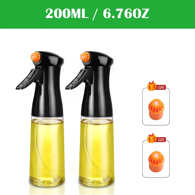 2 Pack 200ml Glass Olive Oil Sprayer Bottles Refillable Cooking Oil Mister for BBQ Baking Air Fryer and Salad – Black