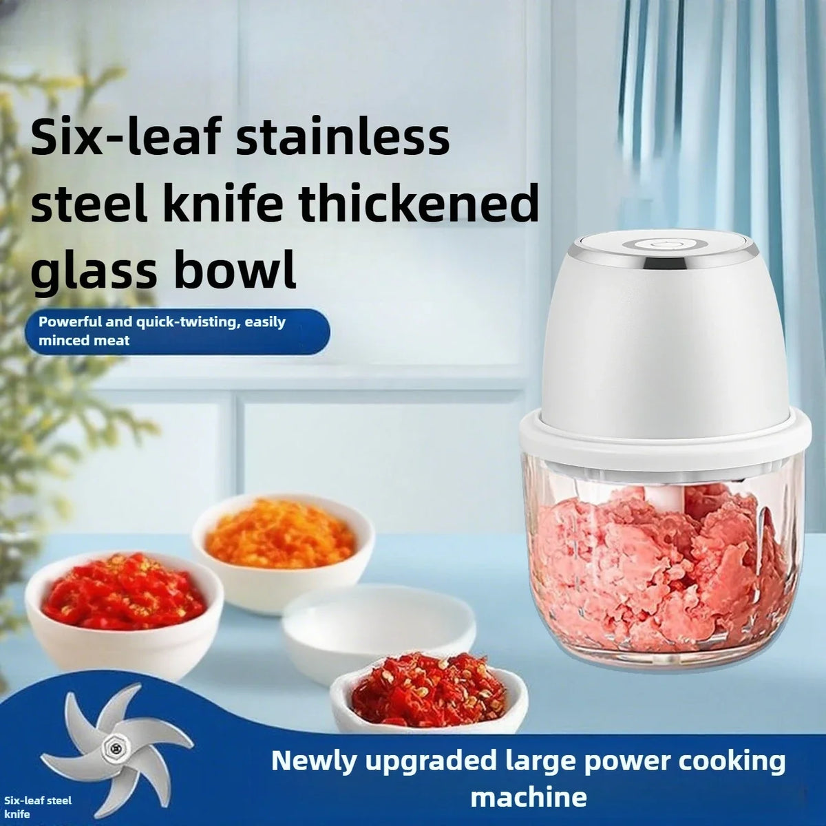 Electric Food Chopper 350 mL 6 Blade USB-C Rechargeable Garlic Mincer - White