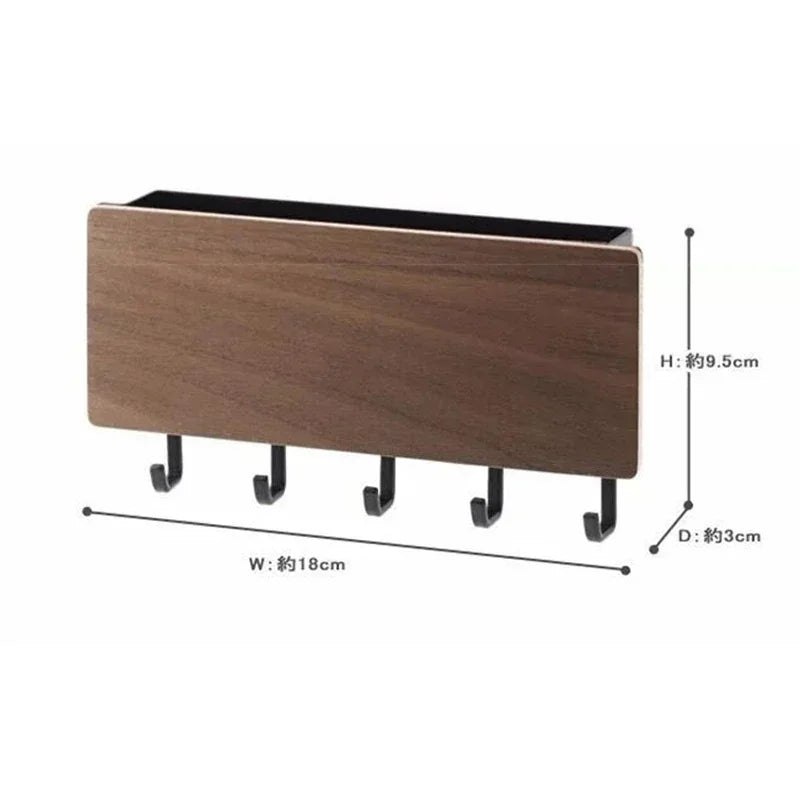 Wall Mounted Bamboo Key Holder Rack with 6 Hidden Hooks Entryway Organiser – Black