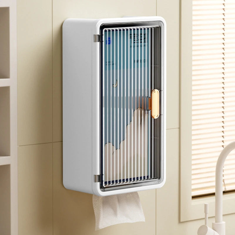 Wall Mounted Waterproof Bathroom Tissue Box Storage Shelf Toiletry Organiser No Partition – Grey