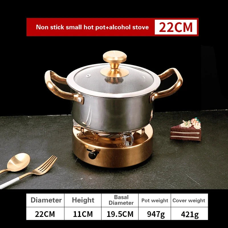 Hot Pot Set 22cm Stainless Steel Soup Pot with Heating Stove and Glass Lid