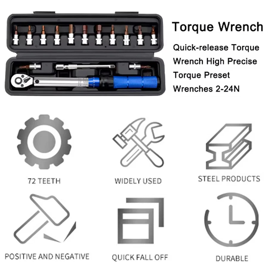Torque Wrench Portable Adjustable 1/4 Inch Ratchet Torque Tool 2-24Nm Precision Multi Function Repair Kit