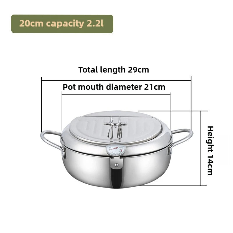 Deep Fryer 29 cm Stainless Steel Pot with Thermometer and Oil Draining Rack - Small