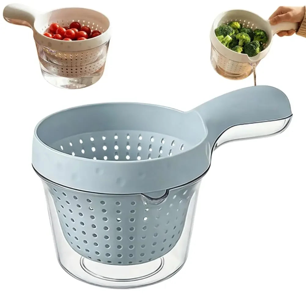 2-in-1 Vegetable Fruit Washing Drainage Basket Colander Mixing Bowl - Blue