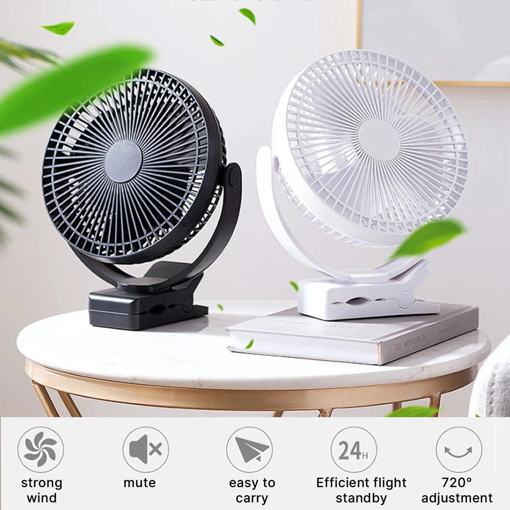 Rechargeable Clip Fan 5 Inch 5000mAh 4 Speed Portable Desk Fan USB-C - White
