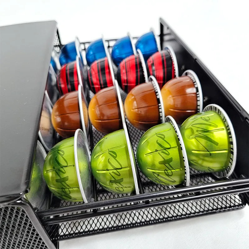 Coffee Capsule Holder Drawer 40 Pod Metal Storage Rack 38.8cm – Black