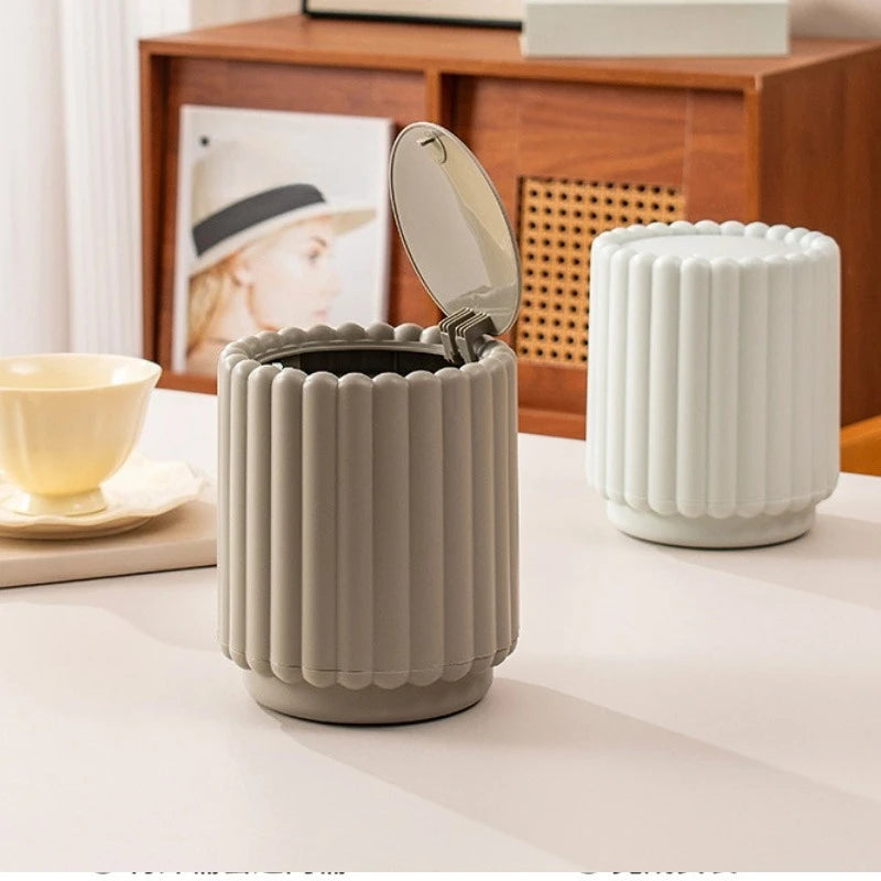 Mini Desk Rubbish Bin Sunflower Design Press-Top Lid Small Waste Bin - Purple