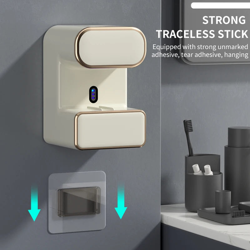 UV Toothbrush Holder Wall Mounted Automatic Toothpaste Dispenser Storage Rack – White