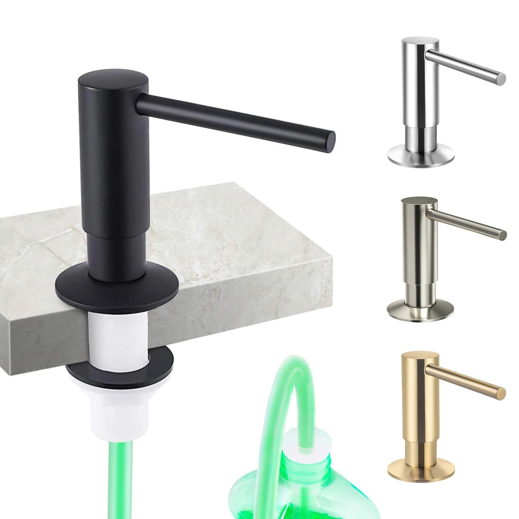 Gold Kitchen Sink Soap Dispenser with 1m Extension Tube Brass Pump Built-In Liquid Soap Dispenser Kit