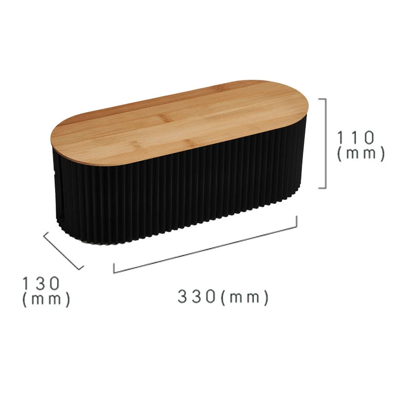 Cable Management Box 33cm Bamboo Cover Wire Storage Box Power Strip Organizer - Black
