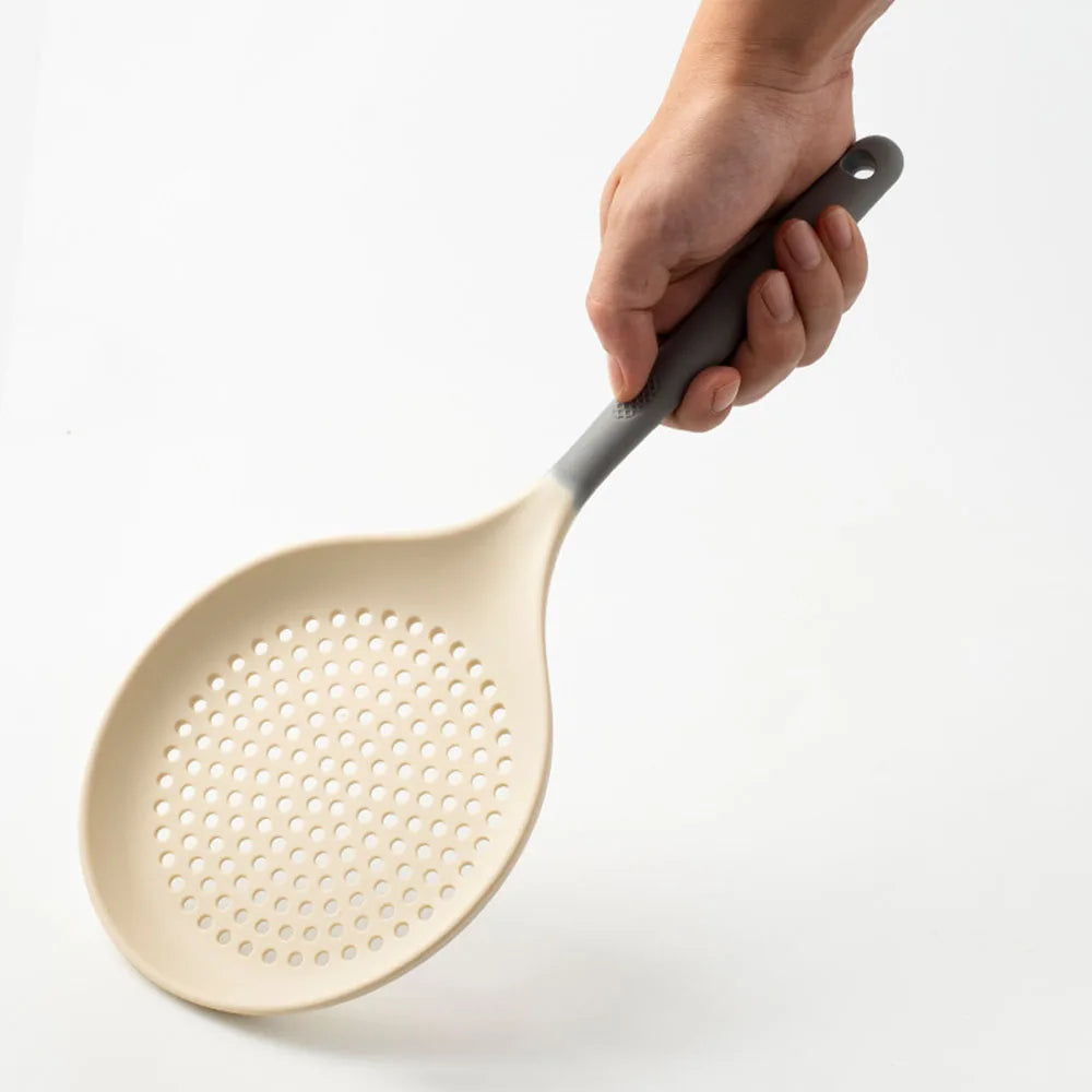 Large Silicone Skimmer Spoon Stainless Steel Slotted Colander Strainer Kitchen Utensil - Grey