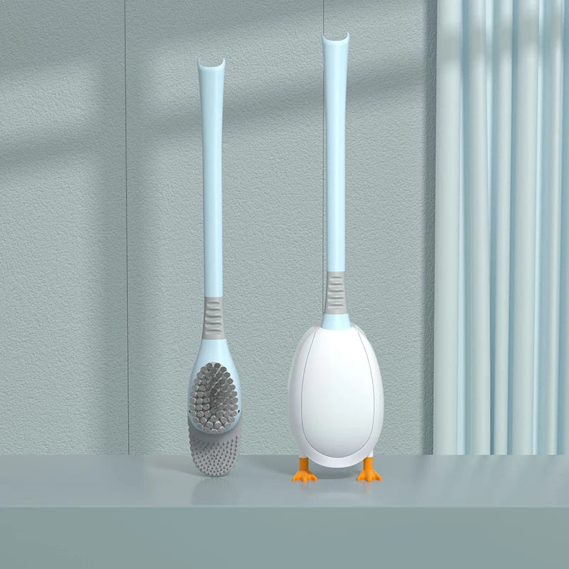 Silicone Toilet Brush Wall Mounted Flexible Deep Cleaning Toilet Brush with Holder – Blue