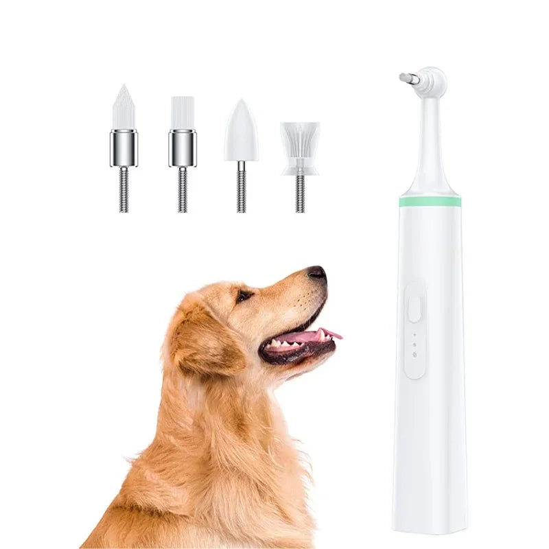 Electric Pet Tooth Cleaner Rechargeable Oral Care Brush with 4 Heads - Green