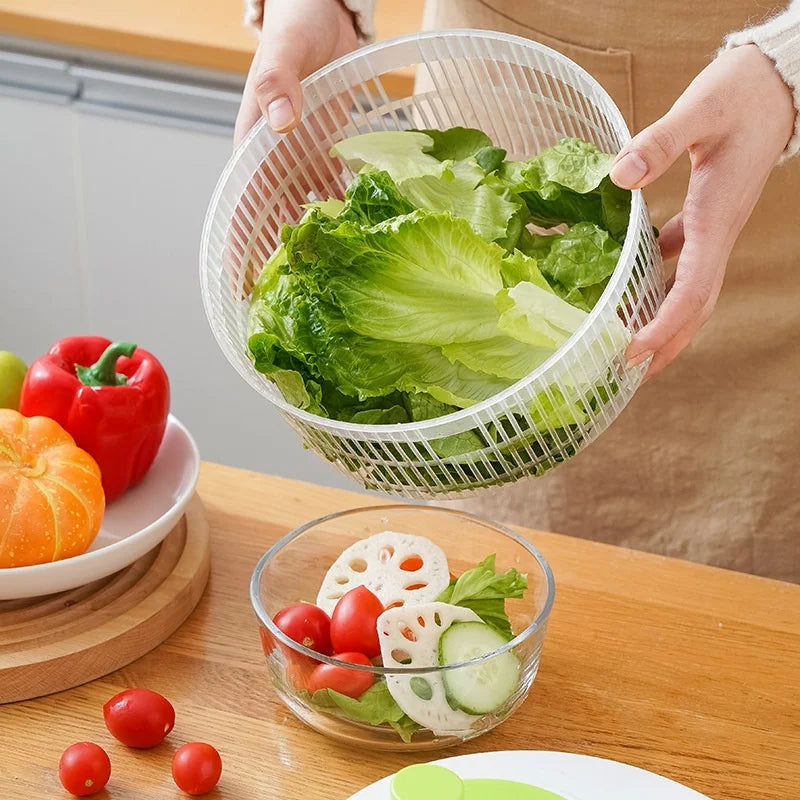Manual Vegetable Dehydrator Salad Spinner Fruit and Lettuce Dryer with Drain Basket – Green