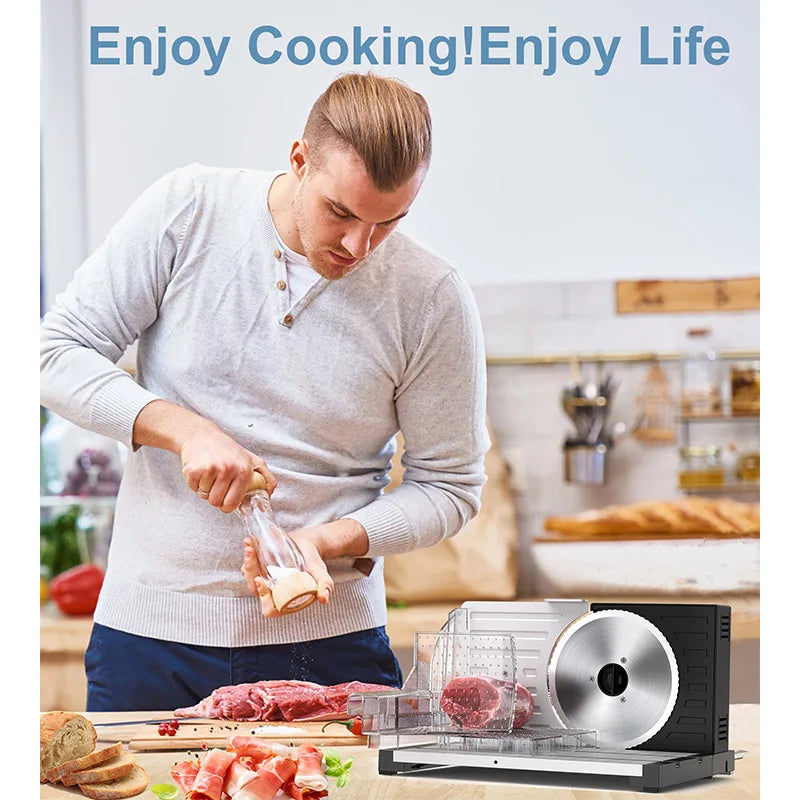 Electric Meat Slicer 220V Stainless Steel Food Cutter 19.5cm - Black