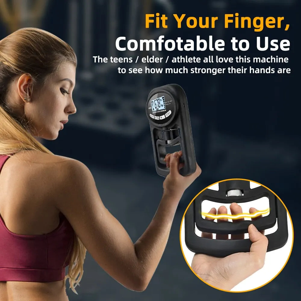Grip Strength Tester Digital Hand Dynamometer 120kg Capacity LCD Display USB Rechargeable - Black