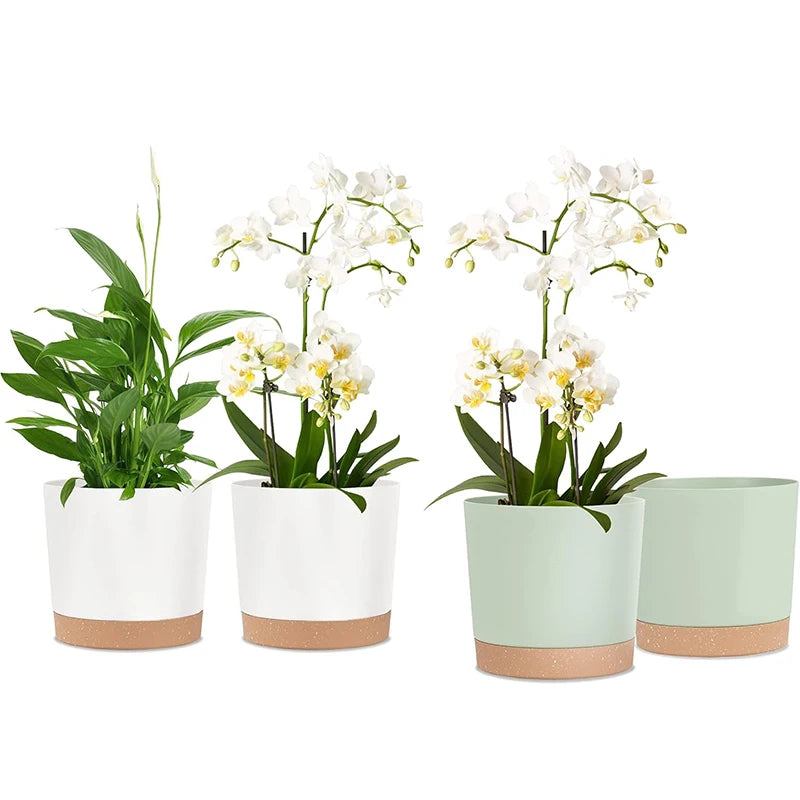 2Pcs Plant Pots 4.72 Inch Indoor Outdoor Planters With Drainage Holes And Saucer - Green
