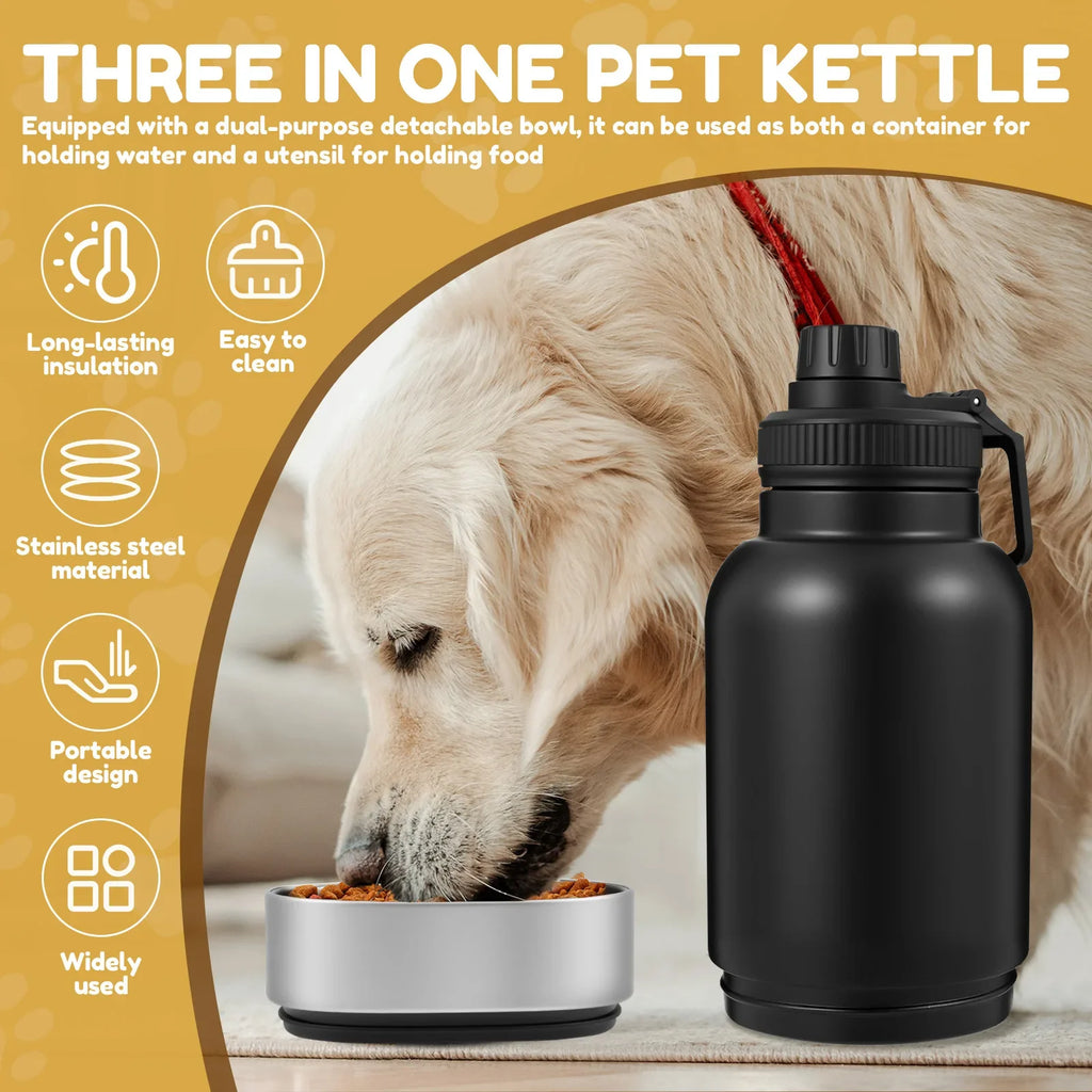 Dog Water Bottle 946 mL Stainless Steel Travel Dispenser with 2 Bowls - Black