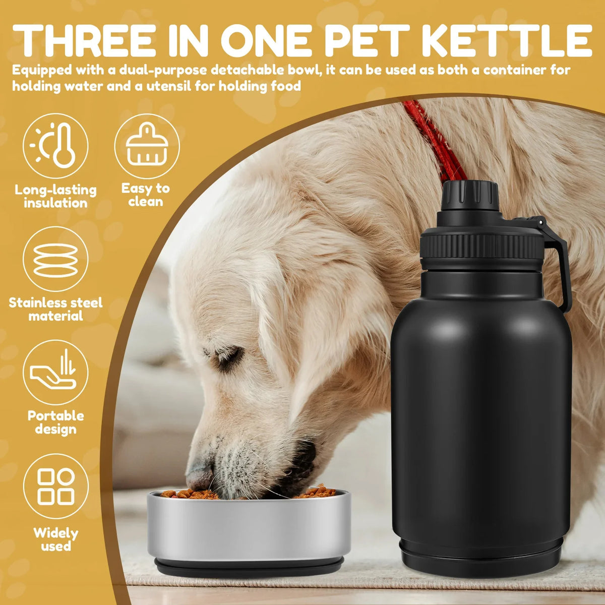 Dog Water Bottle 946 mL Stainless Steel Travel Dispenser with 2 Bowls - Black