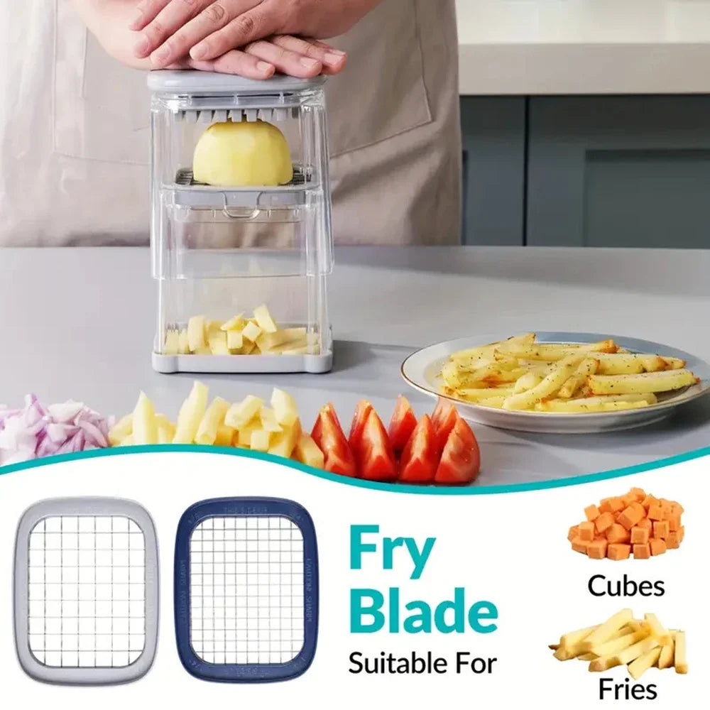 Food Chopper 4-in-1 Manual Vegetable Cutter Fruit Dicer with Storage Container – Grey