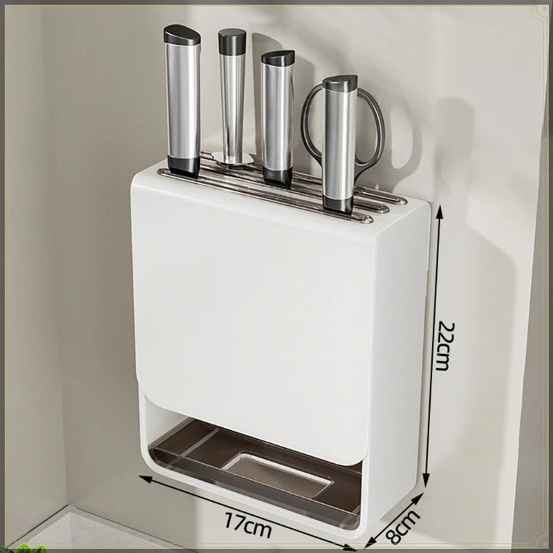 Knife Storage Rack Wall Mounted Steel Kitchen Organiser - Silver