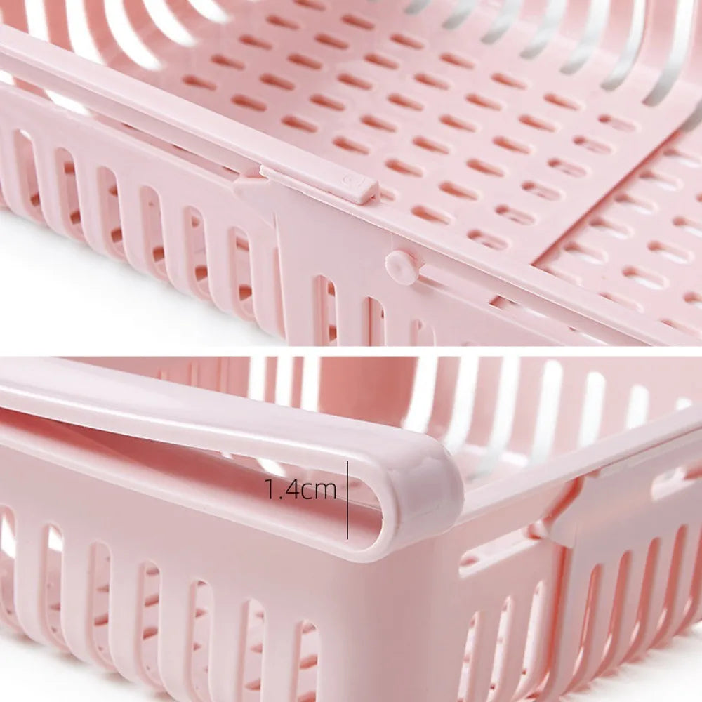 Fridge Organizer 28.5cm Retractable Storage Drawer - Pink