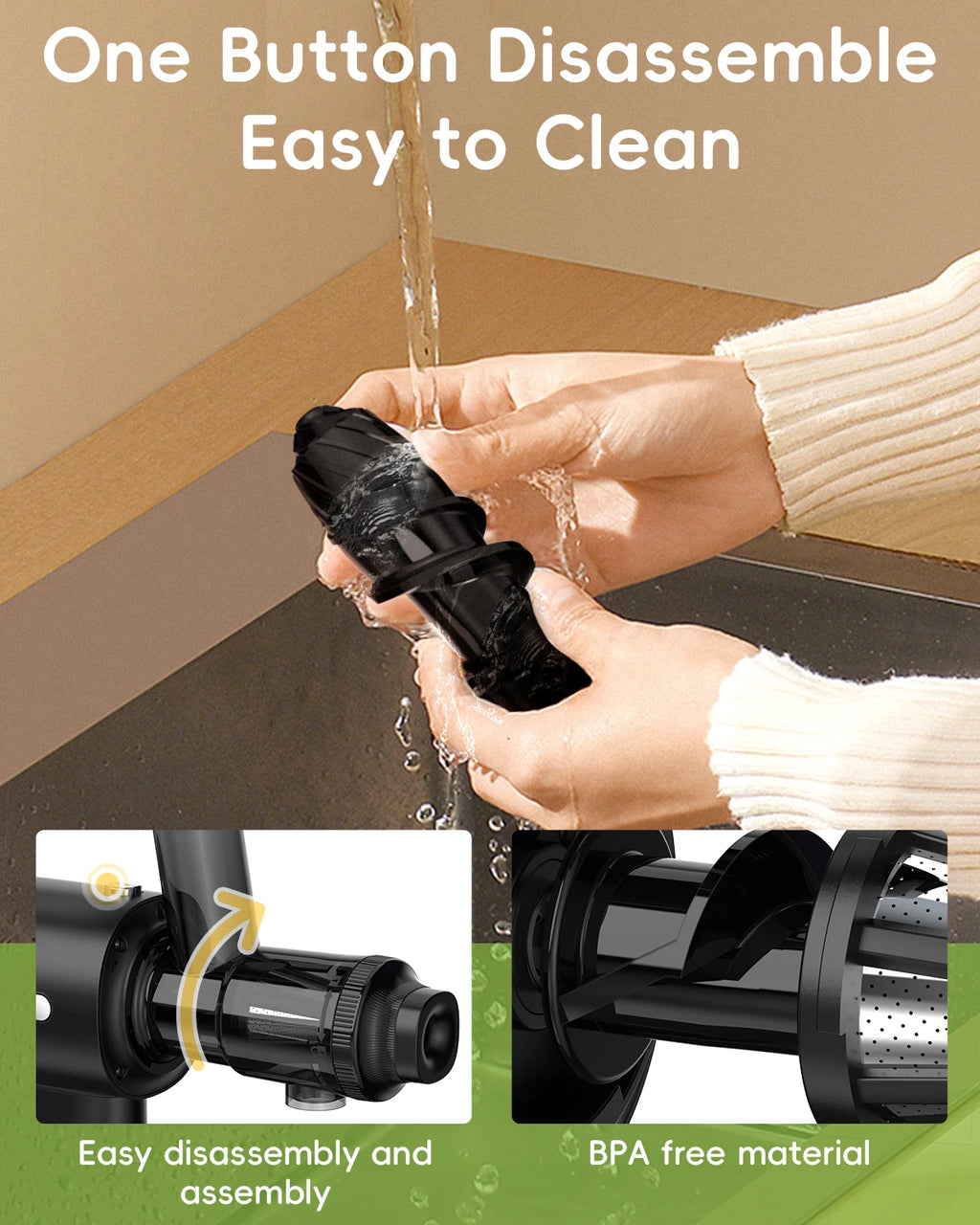 Cold Press Juicer Slow Masticating Fruit Vegetable Juice Extractor with Reverse Function – Black