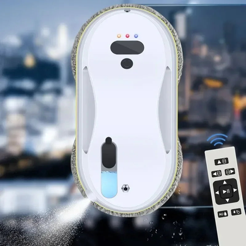 Window Cleaning Robot 5600Pa Smart Glass Cleaner with Water Spray Remote Control and UPS Protection – White