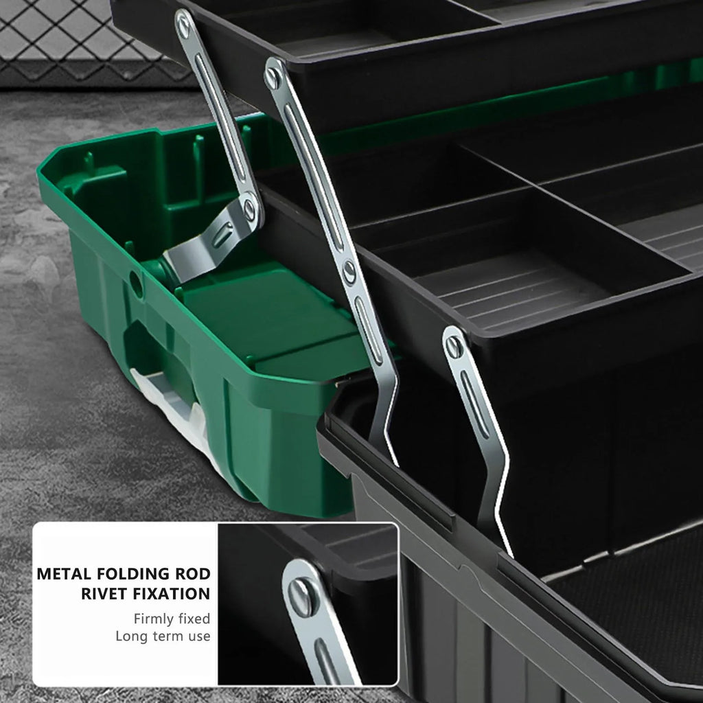 Portable Heavy Duty Triple Folding Tool Storage Case 42 cm Plastic Organizer Toolbox