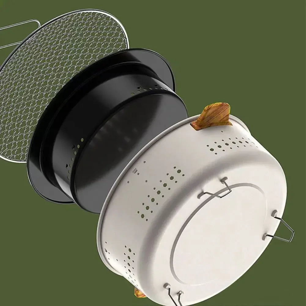 Portable Charcoal BBQ Grill 31cm Round Camping Barbecue Stove – Khaki
