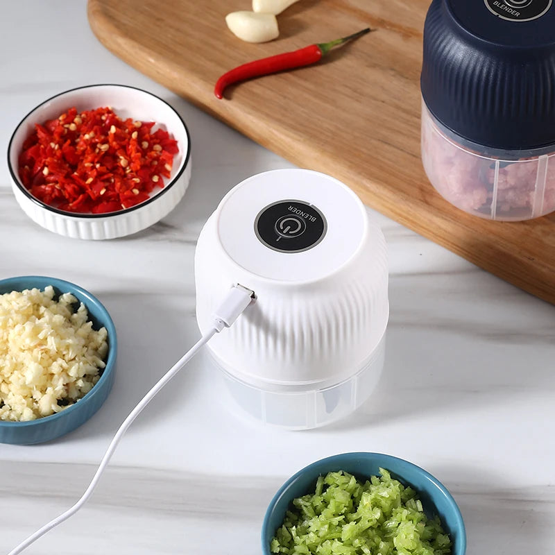 Electric Food Chopper 300mL USB Rechargeable Mini Garlic Meat Vegetable Grinder – Blue