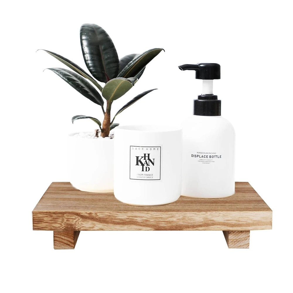 Handmade Wooden Pedestal Stand Bathroom Counter Riser Kitchen Soap Tray Rustic Display Shelf – White