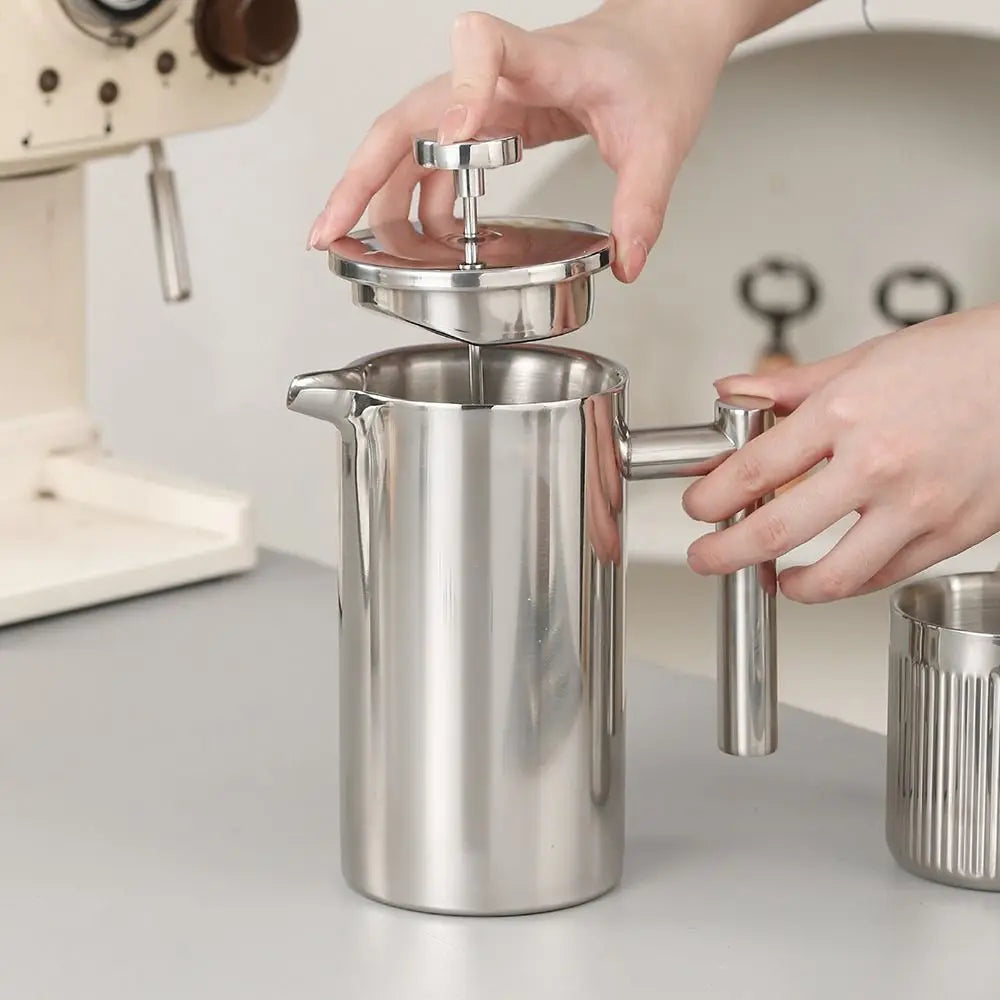 French Press Coffee Maker 350ml Double Wall Stainless Steel Coffee and Tea Press with Triple Filtration – Silver