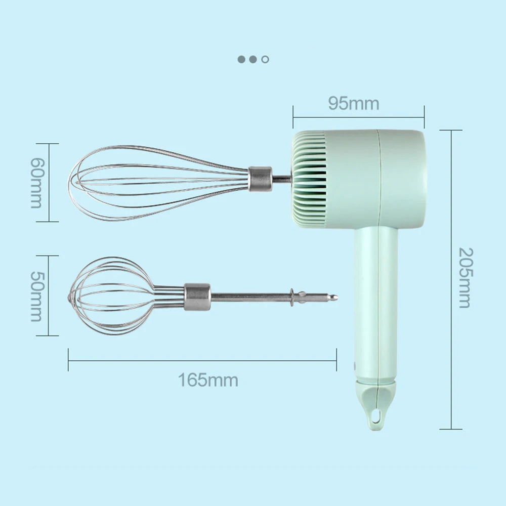 Wireless Electric Food Mixer USB Rechargeable Hand Mixer 3 Speed Egg Beater with Dual Whisks – Green